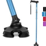 Rehand Walking Stick for Men & Women - Foldable, Adjustable, Lightweight, Self Standing Pivot Walking Stick, Soft Handle Grip, with Travel Bag, Walking Sticks for Seniors & Adults (Blue)