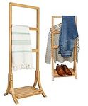 DuneDesign Sustainable Bamboo Towel Rack - 40x30x102 Free Standing Clothes Rail Wooden Towel Stand