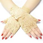 Mistrend_Women (girls) Lace Glove, Short Lace Bridal Glove Floral Courtesy Lace Glove for Wedding Tea Party Prom Evening (Vintage) (Beige)