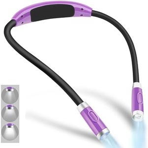 Vekkia Rechargeable LED Neck Reading Light, Book Lights for Reading in Bed, 3 Brightness Levels, Flexible Soft Silicone Arms Comfortable Wear, Long Lasting. Great for Readers, Craft & Knitting
