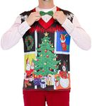 Faux Real Men's 3D Photo-Realistic Ugly Christmas Sweater Long Sleeve T-Shirt, Noel Vest Bow Tie, Medium