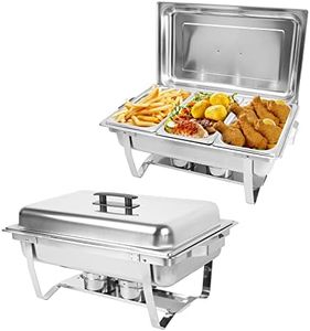 IMACONE Chafing Dish Buffet Set of 2, 8QT Stainless Steel Rectangular Chafers and Buffet Warmer Sets for Catering, Foldable Complete Set with 1/3 Food Pan, Lid, Fuel Holder for Event Party Holiday