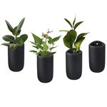 MyGift 7.5 Inch Wall Mounted Modern Matte Black Ceramic Cylindrical Plant Containers, Floating Succulent or Herb Planter Pots, Vertical Hanging Flower Vases, Set of 4