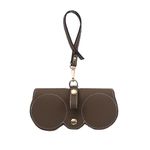 Awestuffs Soft Leather Sunglass Case, Leather Glasses Case Holder Sunglass Bag, Sunglass Bag With Button Clip Wrist Strap (Brown)