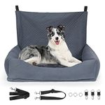 Honey Paws Dog Car Seat for Large Dogs Dog Car Bed for 2 Small Dogs or Medium Dogs up to 60 lbs Soft Washable and Scratch Proof Dog Booster Seat with Clip-On Safety Leash Grey