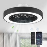 LEDIARY 22in Enclosed Ceiling Fan with Light and Remote, Black Modern Bladeless Ceiling Fan with Bright Light, Led Flush Mount Ceiling Fan for Bedroom, Living Room, Kid Room(6 Speeds, 3000-6000K)