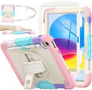 SEYMAC stock Case for iPad 11th(A16) Generation 11" 2025/10th Generation 10.9'' 2022, Shockproof Case with Screen Protector, 360° Rotate Hand Strap/Stand, Yellowish+Pink