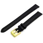 KONAMO Ladies Soft Genuine Leather Watch Strap Band 12mm, Black, Gilt (Gold Colour) Buckle