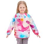 Kids Art Smock - Dinosaur Painting Smocks for Girls Waterproof Toddler Smock Long Sleeve Kids' Artist Smocks Painting Apron for Kids Artist Apron Toddler Apron with 3 Pockets