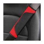 TSUGAMI 2PCS Car Seat Belt Cover, Carbon Fiber Safety Seatbelt Shoulder Strap Covers, Breathable Leather Soft Harness Pad Protect Your Neck and Shoulder Compatible with Cars (Black/Red)