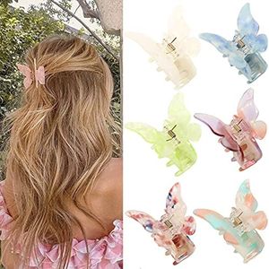 NAISIER Hair Claw Butterfly Tortoise Shell Hair Claw Clips Jaw Clips 2.3 inch Girls Butterfly Hair Clips, Beautiful Butterfly Hair Clips Hair Accessories for Girls and Women. (Mixed color, 6 pack)