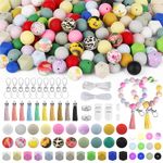 Skalamio 246 Pcs Silicone Beads, 15mm Silicone Beads Bulk, Floral Print Silicone Beads Kit, Multiple Styles & Colorful Round Silicone Beads for Pen Lanyards Necklace Bracelets