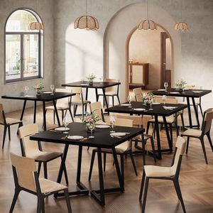 Tribesigns Square Commercial Dining Table Set of 6, 31.5" Heavy Duty Dinner Table with Metal Base, Wooden Kitchen Table for Restaurant, Cafe, Bakery, School, Apartment, Black