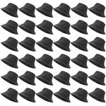 Xtinmee 36 Pcs Washed Cotton Bucket Hats Bulk Packable Unisex Trendy Lightweight Travel Summer Sun Hats for Women Men (Black)