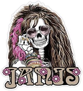Janis Joplin Skull 27 Club American Rock Star 60s Music Band Inspired Vinyl Bumper Sticker Decal for Windows, Cars, Trucks, Bumpers, Laptops, Water Bottles, etc. (5" x 4.5" (13 cm x 12 cm))