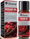 Kanzy Rosehip Oil 10ml Cold Pressed - Plant-Based Face Oil for Skin, Hair, Nails & Body - Lightweight Carrier Oil in Glass Bottle for Daily Care