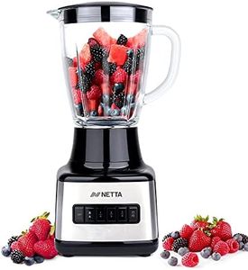 NETTA Table Blender - Smoothie Maker with Glass Jug - Electric Jug Mixer and Grinder - 8 Speed Settings, 500W - Ideal for Liquidisers, Milkshake, Ice Crusher, Smoothies, Fruit Juice, Protein Shake