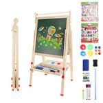 Dripex Kids Easel, Children's Wooden Art Easel Foldable, Double-Sided Magnetic Blackboard & Whiteboard for Kids and Toddlers, Chalkboard with Painting Art Supplies