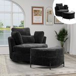 Chifee & Vingol 42.2" Oversized Swivel Accent Chair Round Barrel Chair with Ottoman,Black