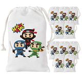 Kreatwow Ninja Party Favors Bags for Kids Party 12 Pack, Cotton Drawstring Bags, Hero Treat Candy Gift Bags, Reusable Small Goodie Bags for Ninja Warrior Theme Birthday Party, Baby Shower