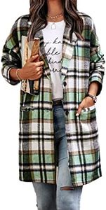 PRETTYGARDEN Women's 2024 Plaid Shacket Jacket Casual Button Wool Blend Winter Tartan Trench Coat With Pockets (Green,Large)
