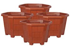 HALSEY plastic Flower Pot, Brown, XX LARGE, Pack of 4