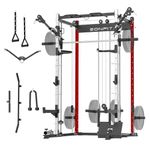 EONFITOmni Smith Machine Home Gym, Squat Rack Power Cage with Smith Bar, Free Motion Arms, Cable Crossover System and Attachments 1500lbs (Red)