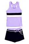 PROALLO Little Girls' Summer Swimwear Two Piece Boyshort Tankini Kids Swimsuit Purple