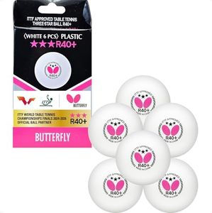 Butterfly R40+ Table Tennis Balls — 40mm White Ping Pong Ball — ITTF Certified Professional Table Tennis Ball — Poly Table Tennis Ball — 3 Pack, 6 Pack, or 12 Pack