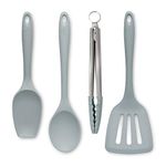 Zeal JSET40B Non-Stick Silicone Cooking Tongs, Turner, Spatula Spoon & Cooks Spoon 4-Piece Set-Duck Egg Blue