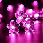KINGCOO Solar Flower String Lights Outdoor, Waterproof 21FT 50LED Peach Cherry Blossom Solar Fairy String Lights 8modes for Gardens Indoor Home Wedding Christmas Party Decorations(Pink)