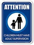 Honey Dew Gifts, Attention Children Must Have Adult Supervision, Swimming Pool Signs, Children Supervision, Parental Advisory, Children Safety Business Sign, 9 Inch by 12 Inch, HDG-1322