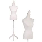 FDW Mannequin Manikin 60”-67”Height Adjustable Female Dress Model Display Torso Body Tripod Stand Clothing Forms (White)