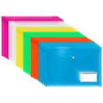 Plastic Wallets, 30 Pack A4 File Folders for Document Paperwork Clear Assorted Coloured Envelope with Label Pocket Snap Button Home School Travel Office Supplies