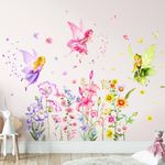 Tanlaby Flower Fairy Wall Stickers, Floral Butterfly Elves Wall Decals, Self-Adhesive Mural Removable Wall Art Sticker for Girls Kids Nursery Kids Bedroom Living Room Wall Decor