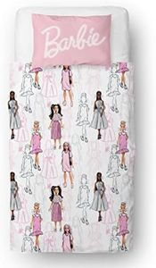 Character World Barbie Official Single Childs Duvet Cover Set | Figures Design Reversible 2 Sided Bedding Including Matching Pillow Case Brands Polyester Single Quilt Cover, Pink (BARFGSDS002UK1)