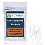 Yuhman 120 Pack Curtain Hooks Plastic White – 2.8cm x 1.2cm Premium & Heavy Duty Drapery Hooks - Ideal for Windows, Doors & Shower Curtains - Fits All Types of Curtains