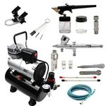 ABEST Complete Professional Airbrush Compressor kit Multi-Purpose Airbrushing System with 2 Airbrushes: 0.2MM .3MM .5MM Dual action Gravity Feed, Single-action 0.8mm siphon feed, and Cool Runner Professional Airbrush Compressor with tank