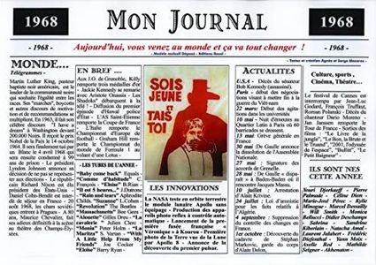 Générique Set de Table année 1968 - Mon Journal - plastifié - Année de Naissance ou Anniversaire - Idéal pour Cadeau