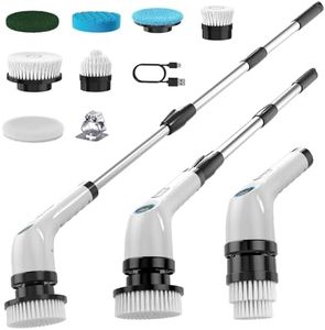 Electric Spin Scrubber 7 in 1: Electric Cleaning Brush with Adjustable Extension Handle - Bathroom Scrubber IPX7 Waterproof - Spin Scrub Suit For Car & Tile - with 7 Replaceable Brush Heads - White