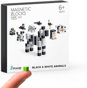 PIXIO Magnetic Cubes - Black & White Animals - Magnetic Cubes Building Toys in Pixel Art Style - Animal Figures - Arts and Crafts Kids Toys - Building Blocks - Learning Toys - 195 pcs