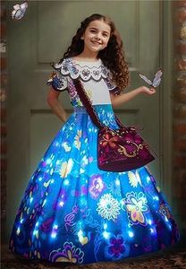 UPORPOR LED Deguisement Fille Robe Enfants Anniversaire Princesse Carnaval Robe Halloween Costume (Blue, 120)