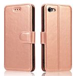 QLTYPRI for iPhone 6 Plus iPhone 6S Plus Premium PU Leather Simple Wallet Case TPU Bumper[Card Slots][Hidden Kickstand][Magnetic Adsorption]Shockproof Flip Cover for Apple iPhone6P iPhone6SP Rose Gold