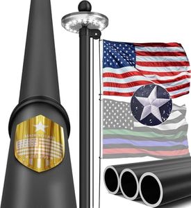 IIOPE 25FT Heavy Duty Flag Pole – 2.7" Large Bottom Tube, Wind-Resistant Sectional Tapered Design, Aluminum Residential Flagpole Kit with Solar Light, USA Flag, Complete Set, Great Gift Choice