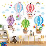 BASHOM BS-104 Animals in Hot Air Balloons Kids Wall Stickers Elephant Giraffe Monkey Decals Removable for Baby Nursery Bedroom Living Room Playroom