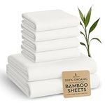 BAMPURE 100% Organic Bamboo Sheets Queen Set - 6PC Breathable Cooling Sheets Queen - Deep Pocket Queen Bed Sheets - Draps Queen - Hotel Luxury Bedding Sets Fitted Sheet & Pillowcases (White)