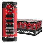 HELL Energy Drink Classic Flavour | 24 x 250ml Cans Multipack | 32mg/100ml Caffeine | Contains Vitamins B2 B3 B5 B6 B12 | Preservative Free | Vegan | Reduce Fatigue & Boost Energy