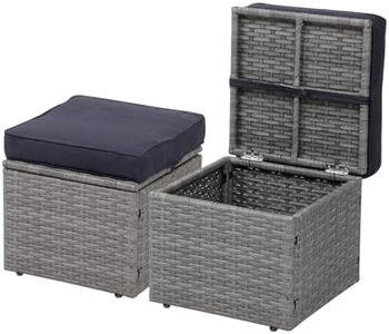 OPENAIRCOMFORT Premium Serene Blue/Gray 16.5" 2-Piece w/ 3" Fade-Proof Cushion, All-Weather Wicker Indoor/Outdoor Ottomans, PE Rattan Side Table & Footstools, Footrest, Ideal for Patio.