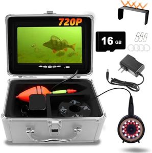 MOQCQGR Underwater Fishing Camera, Upgraded 720P Camera w/DVR, Portable Video Fish Finder with 1280x720 IPS 7 inch Screen, 12pcs IR and 12pcs LED White Lights for Ice, Lake, Sea, Boat Fishing