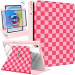 Uppuppy for iPad 10th Generation Case 10.9 Inch Folio Cover with Pencil Holder Women Girls Cute Girly Teens Kids Pretty Checkered Unique Aesthetic Rotating Stand for Apple iPad 10 Gen Cases 2022